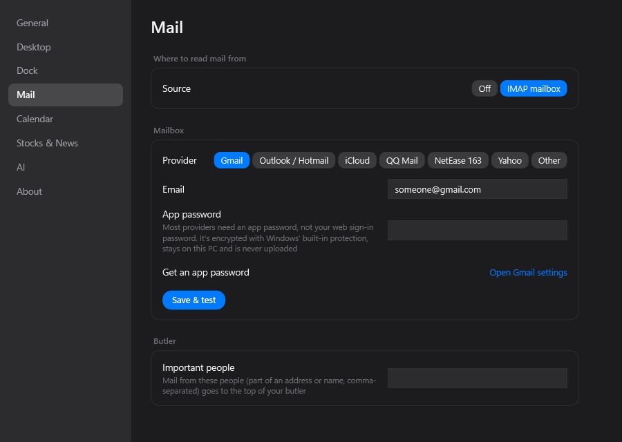 Mail settings